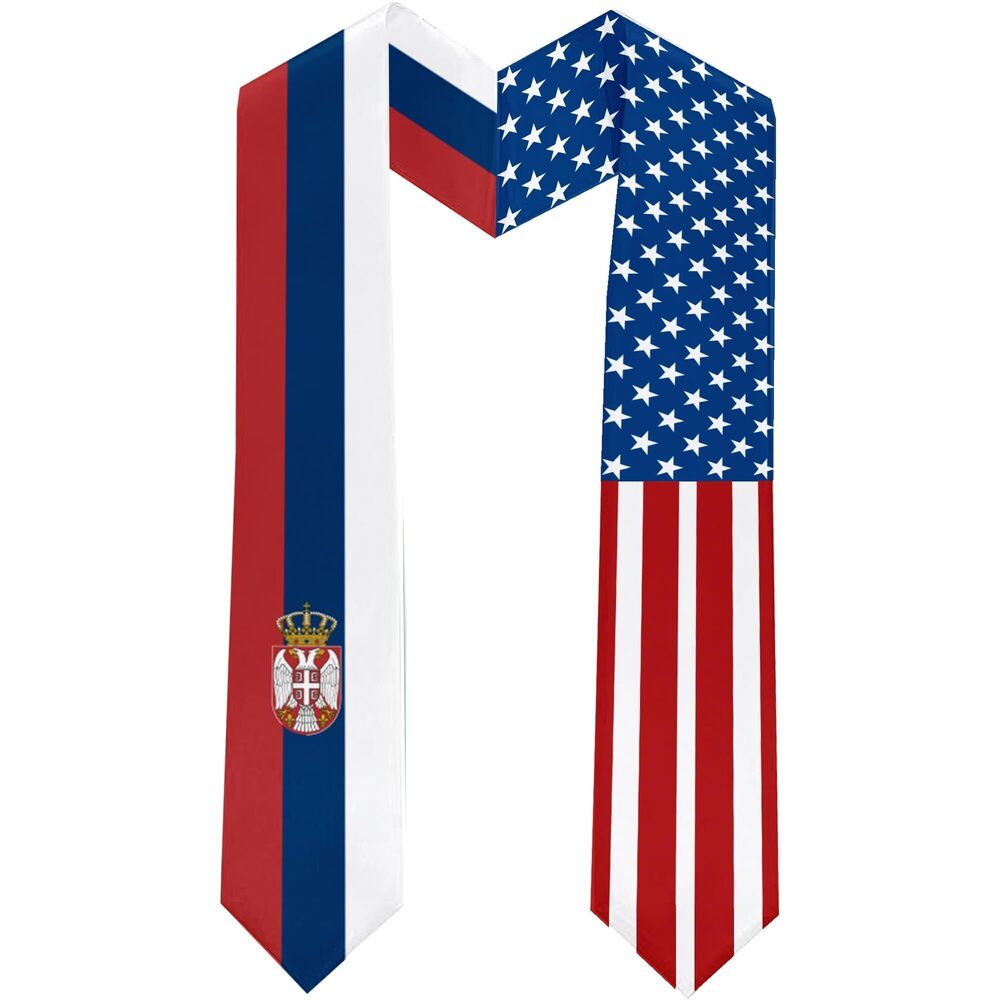7709 2026 Serbia Flag and USA Flag Graduation Stole Graduation Sash